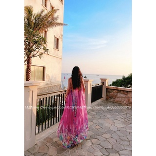 MOON BOHO - MAXI HOA CỔ YẾM HỒNG TÍM