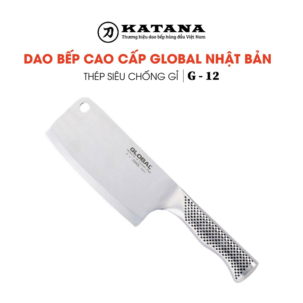 Dao chặt Nhật cao cấp Global G12 Cleaver - Thép nguyên khối siêu sắc bén - Chặt xương gà vịt, xương sườn