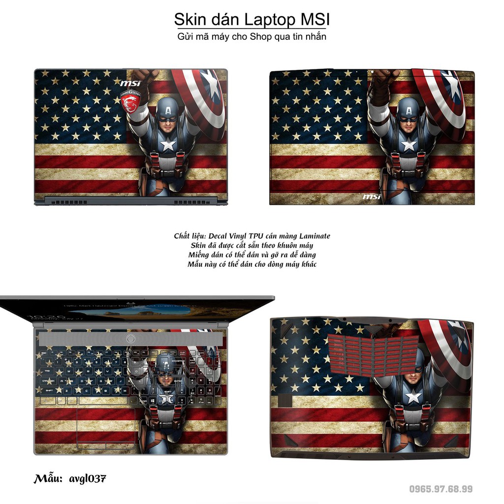 Skin dán Laptop MSI in hình Avenger (inbox mã máy cho Shop)