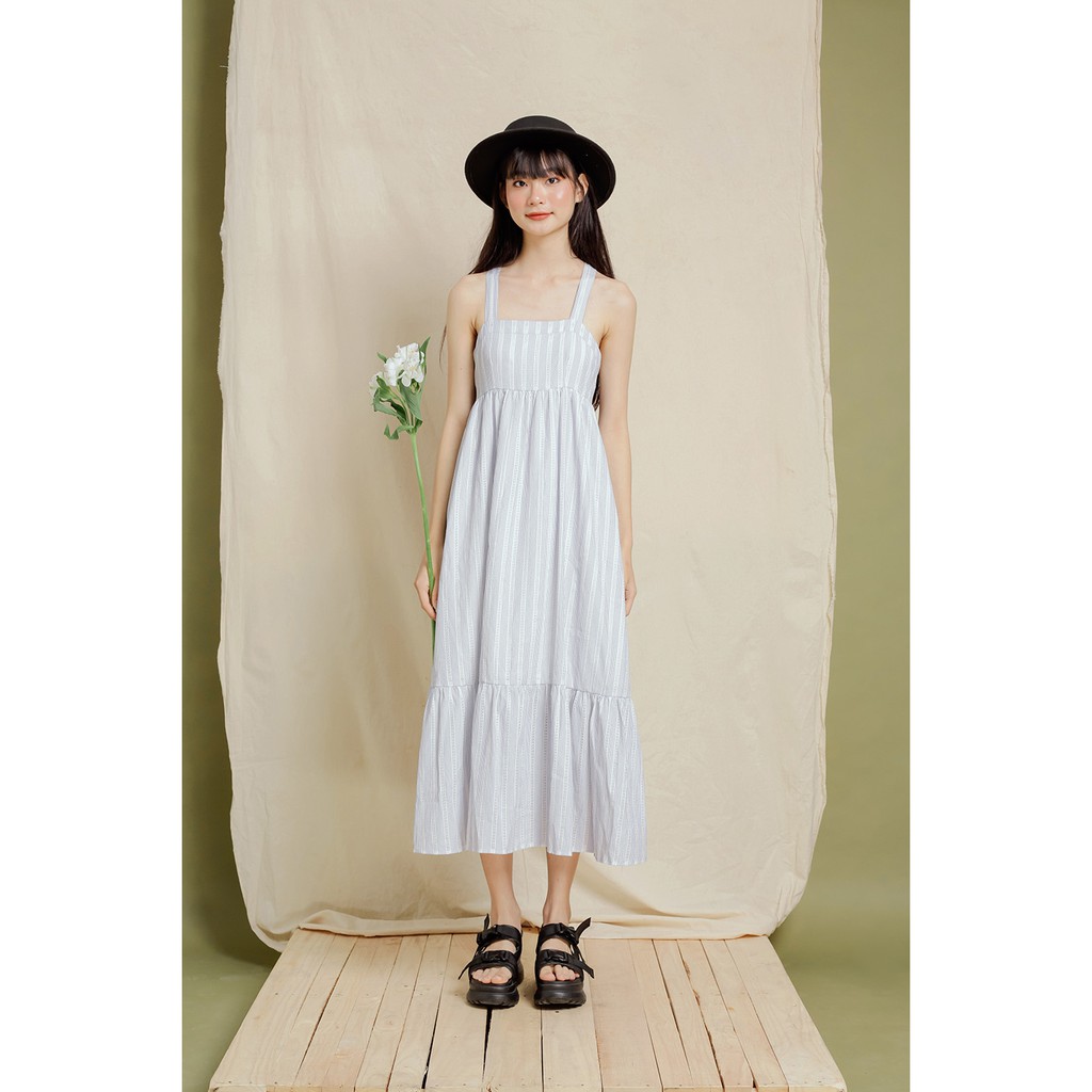 DOTTIE - Đầm dài cúp ngực hai dây nữ trắng xanh D0153