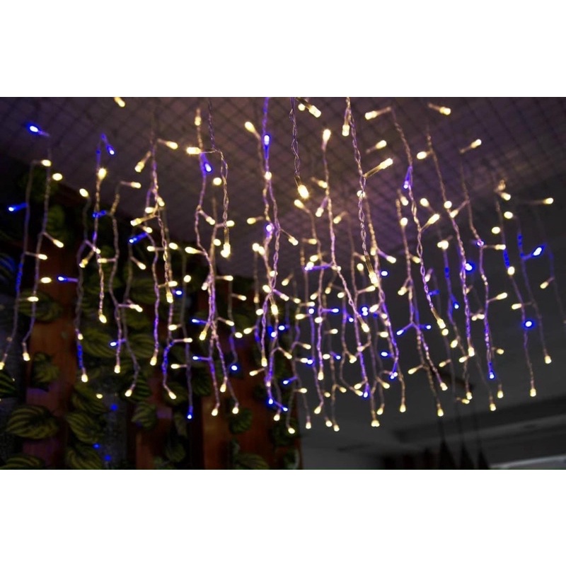 Đèn Thả Trang Trí Điểm Xanh Dương 12 Mét 60 Sợi Chống Thấm Nước, Đèn rèm trang trí noel, quán cafe, ban công