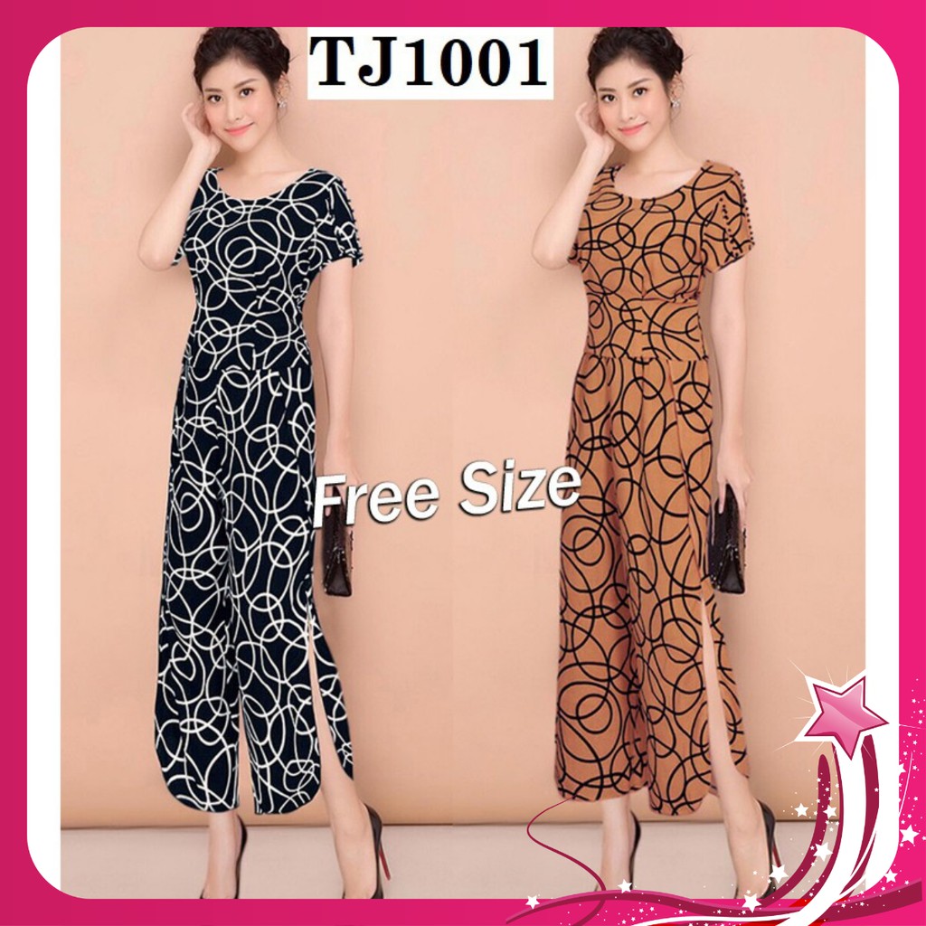 Set nguyên bộ quần dài xẻ ống họa tiết xinh xắn TJ1001