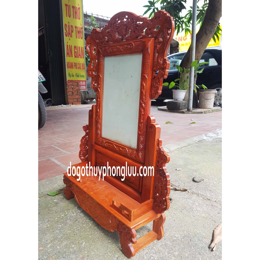 Khung hình thờ tứ lình kèm bàn thờ mini gỗ hương cỡ ảnh 21x31