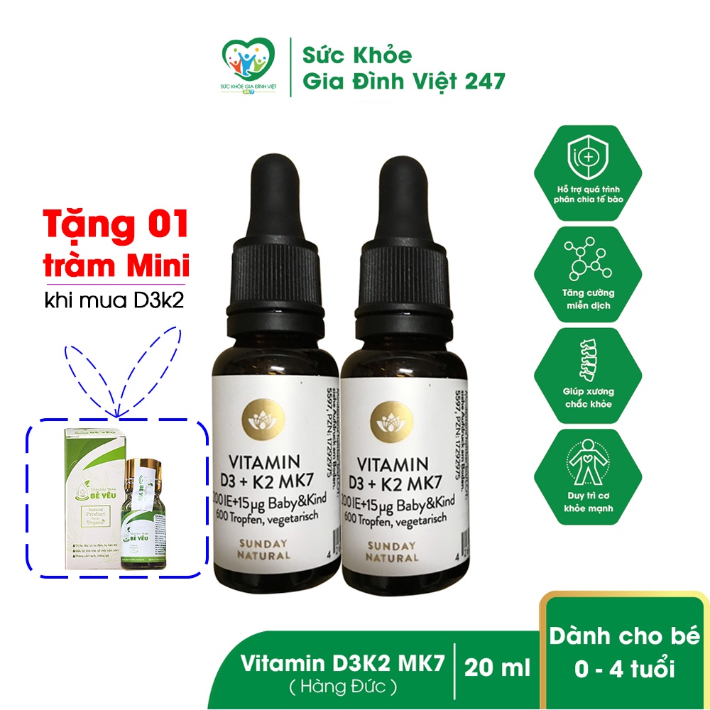 [ Hàng Chuẩn Đức ] Vitamin D3 K2 MK7 Sunday Natural 20ml