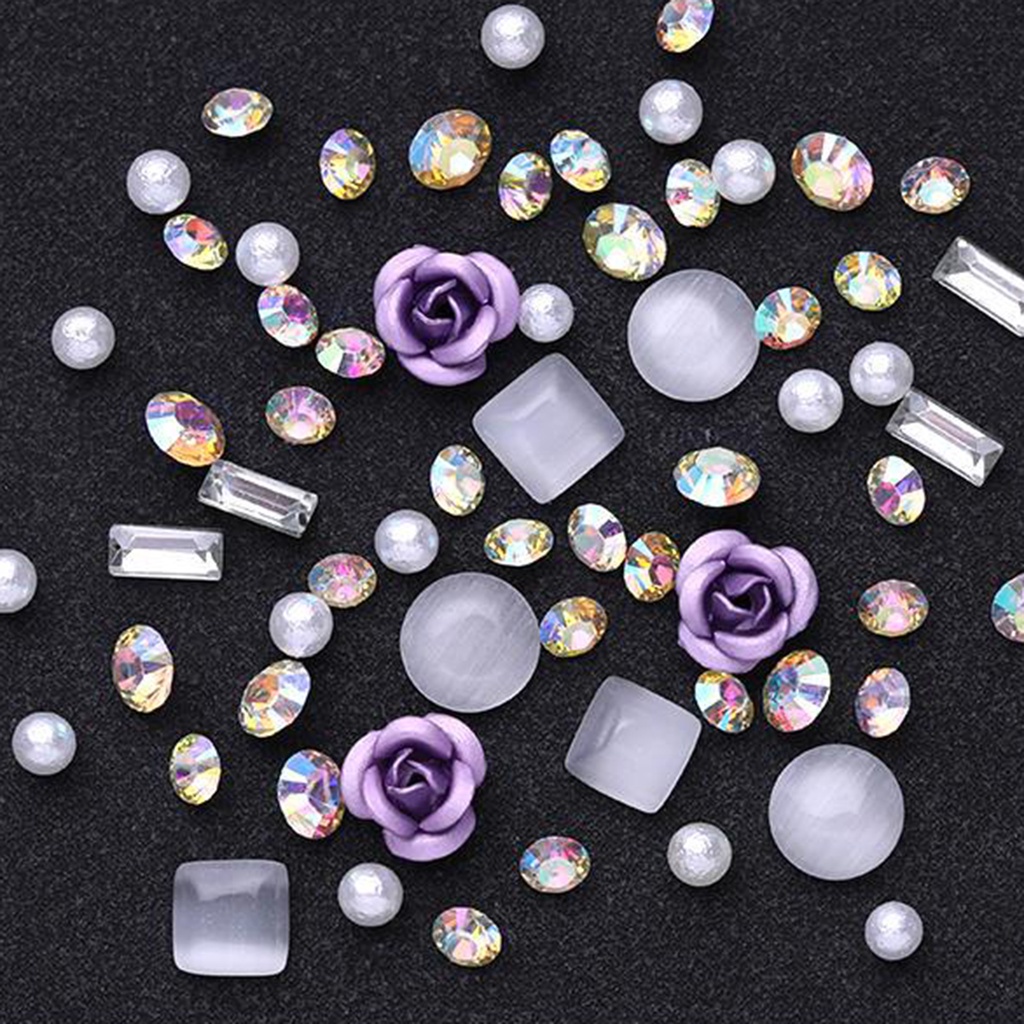 [Hàng mới về] Hộp Phụ Kiện Đá Nhân Tạo Trang Trí Móng Tay 3D Lấp Lánh Thời Trang DIY