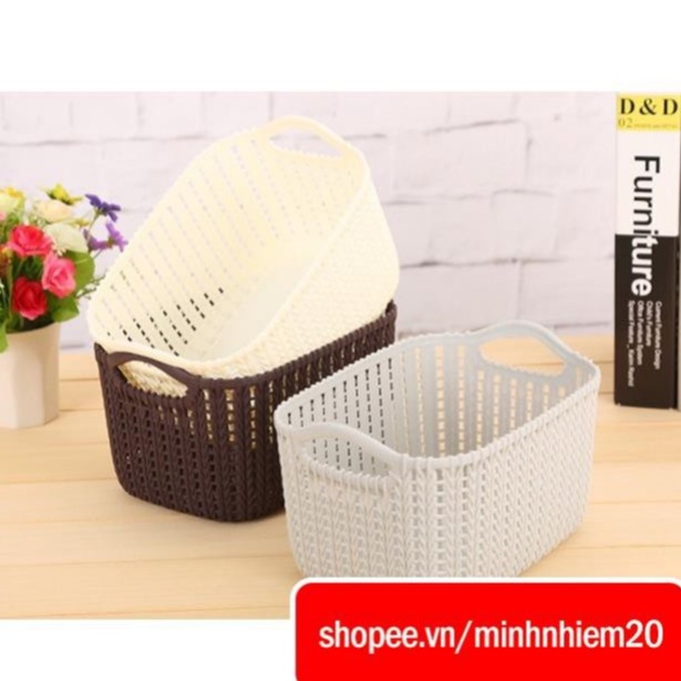 Rổ nhựa giả đan mây phong cách Hàn Quốc - Có quai cầm - Nhiều kích cỡ khác nhau