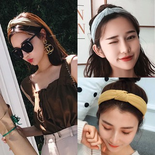 Băng Đô Cài Tóc Vải Thun Họa Tiết Sọc Đồng Màu Chìm Làm Bờm Tóc Siêu Xinh ^^