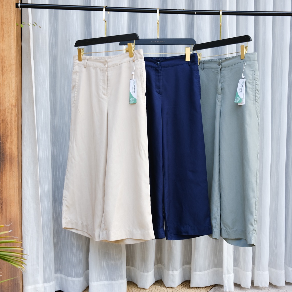 Mua 3 quần với giá 500k - Quần linen lửng xuất Hàn, cạp phối chun thoải mái, ống rộng, mặc cực mát cho các chị