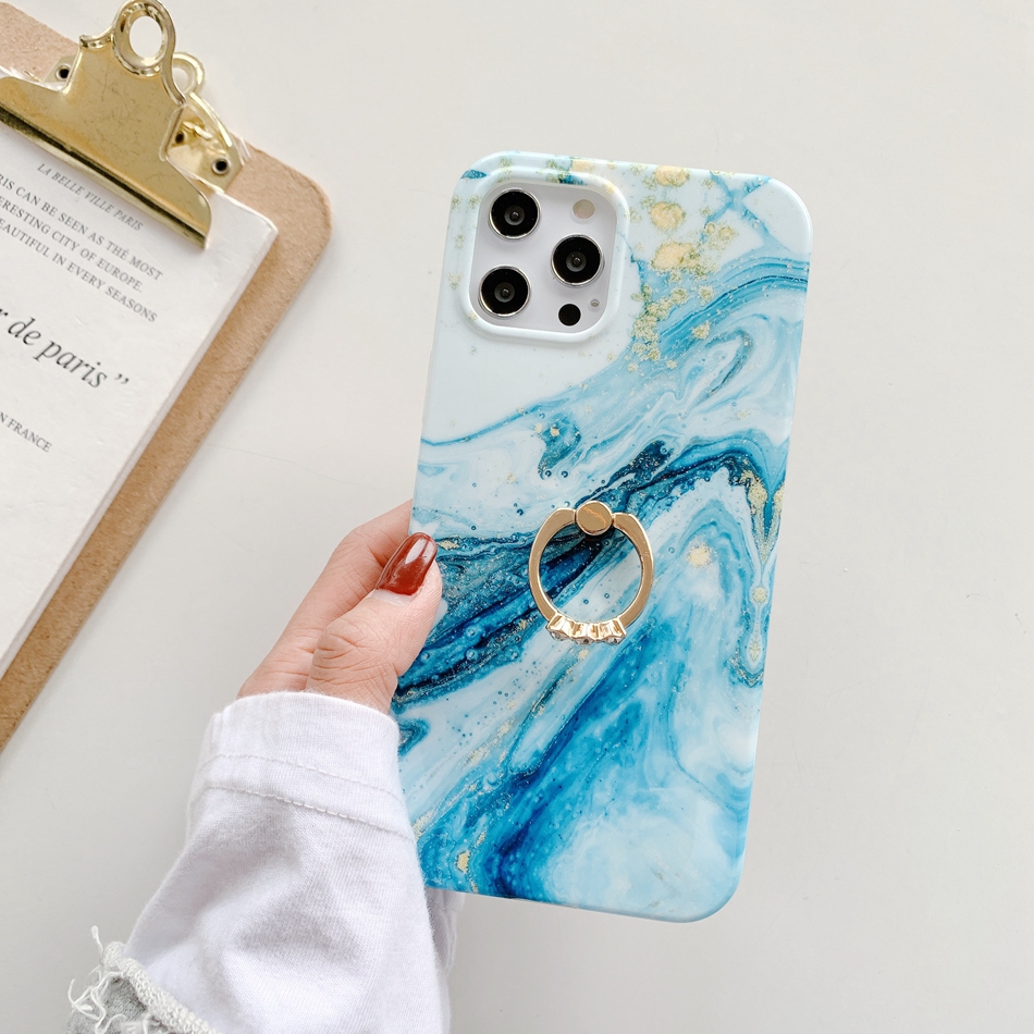 Finger Ring Casing for Iphone 7Plus 8Plus 12 11 Pro XS Max Gold Marble Cases for SE2020 7 8 Plus X XR 11pro 12pro Max Colorful Back Cover Full Protective Fundas