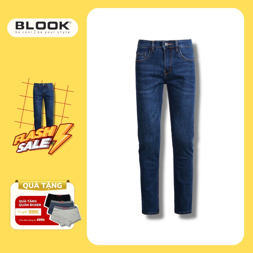 Quần Jeans BLOOK form slimfit ống đứng , không rách, co giãn mã 30184 [ HÌNH THẬT)