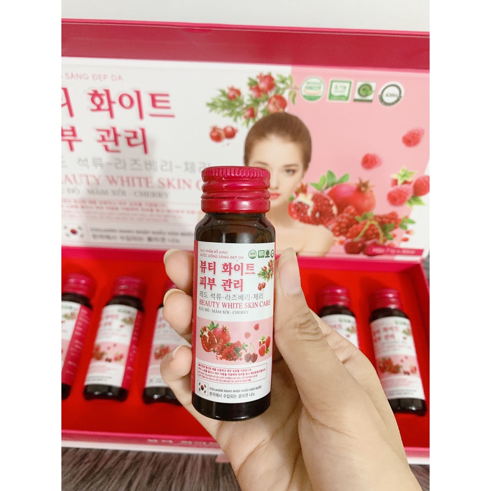 Nước uống đẹp da COLLAGEN BEAUTY WHITE SKIN CARE Lựu đỏ - Mâm Xôi -Cherry giúp giảm lão hóa da , hỗ trợ làm đẹp