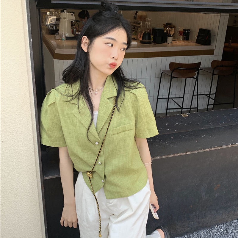 Áo Khoác Vest Ngắn Tay Màu Trơn Thời Trang Nữ retro