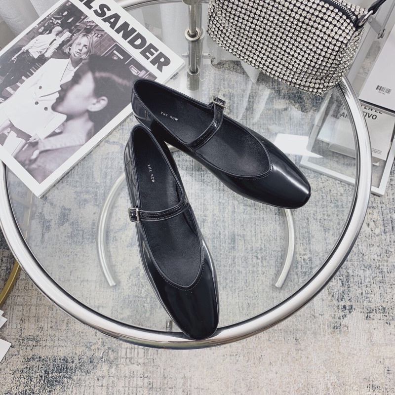 Giày búp bê mũi tròn màu trơn đơn giản da thật thương hiệu The Row 2022 cao cấp