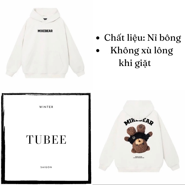 Áo hoodie gấu ngược Mikebear nỉ bông cao cấp Unisex
