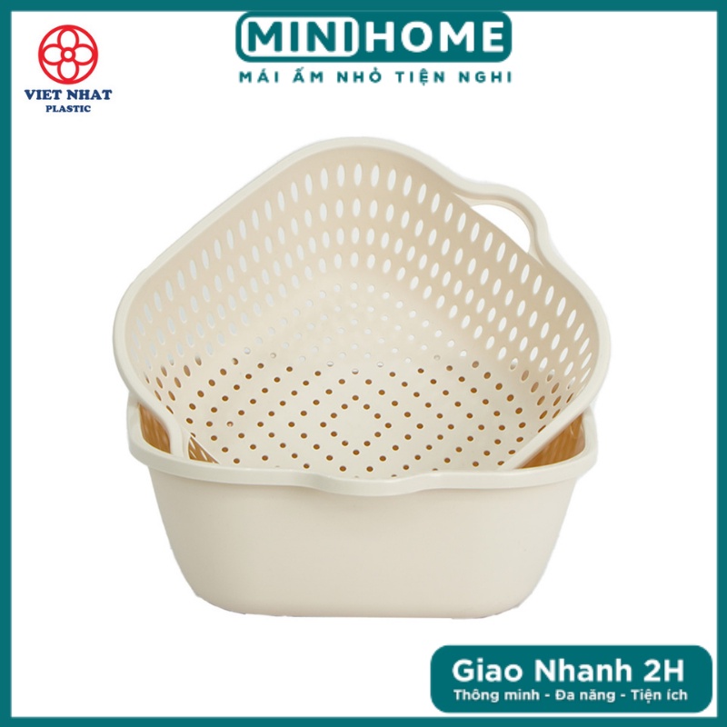 Bộ Rổ Nhựa Kèm Chậu 6 Món Vuông, Bộ Rổ Việt Nhật 88+89+90 Cao Cấp