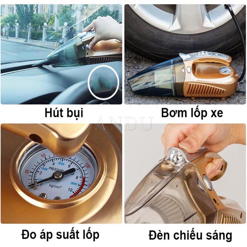 Máy Bơm Lốp Ô Tô Cầm Tay, Máy Hút Bụi Kết Hợp Bơm Lốp Ô Tô 4 In 1 Cao Cấp