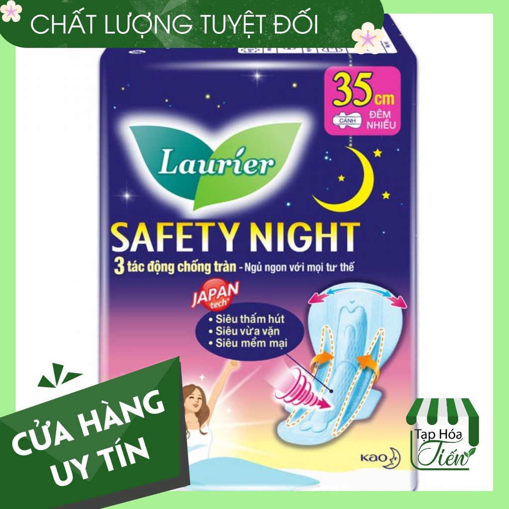 Băng Tả Vệ Sinh Laurier Nhật Bản Safati Night Siêu thấm Chống Tràn Siêu Mỏng Chống Tràn Đêm 30cm-35cm-40cm- 4 miếng/gói