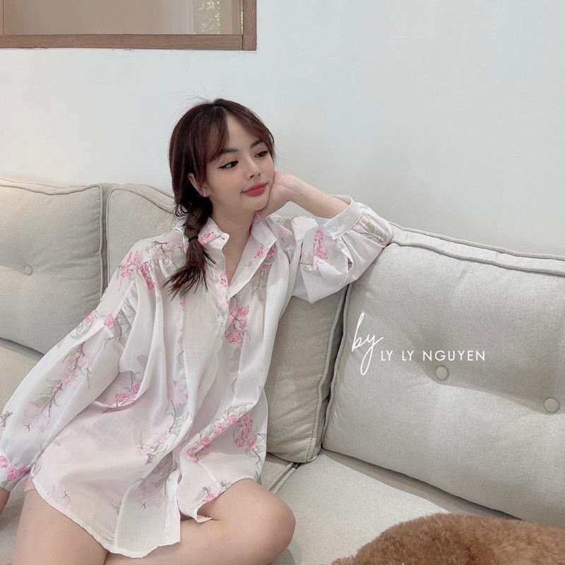 set sơ mi hoa tơ đũi mix short hồng siêu hót