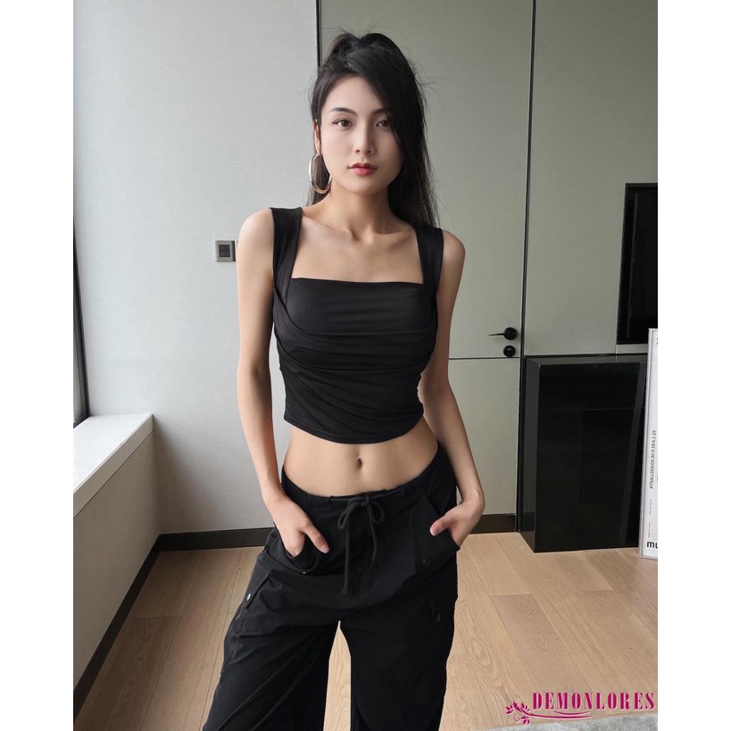 Áo Croptop Sát Nách Cổ Vuông Màu Sắc Thanh Lịch