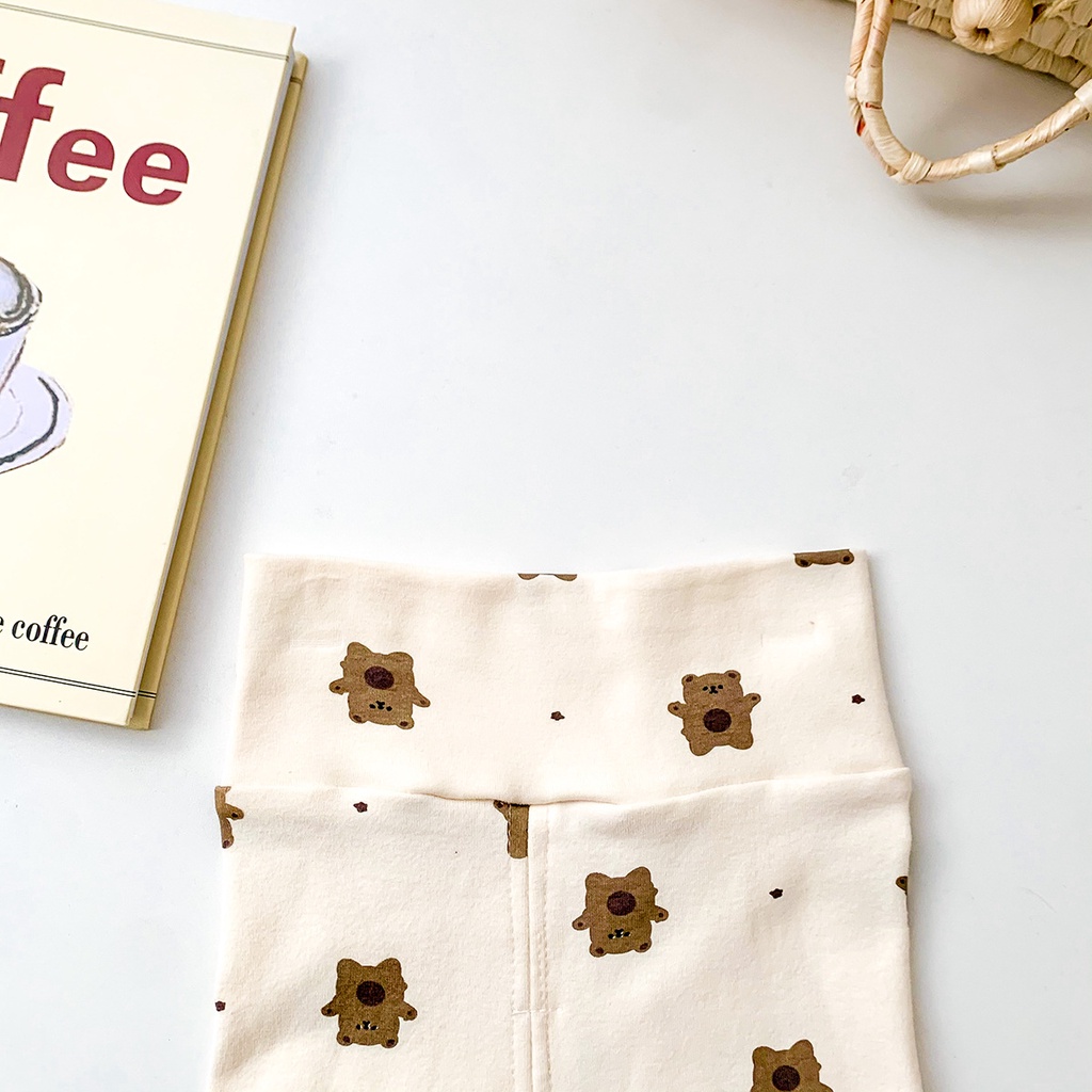 Set Đồ Ngủ Gồm Áo Sơ Mi Tay Dài In Họa Tiết Gấu Hoạt Hình + Quần Lưng Cao Xinh Xắn Cho Bé Sơ Sinh