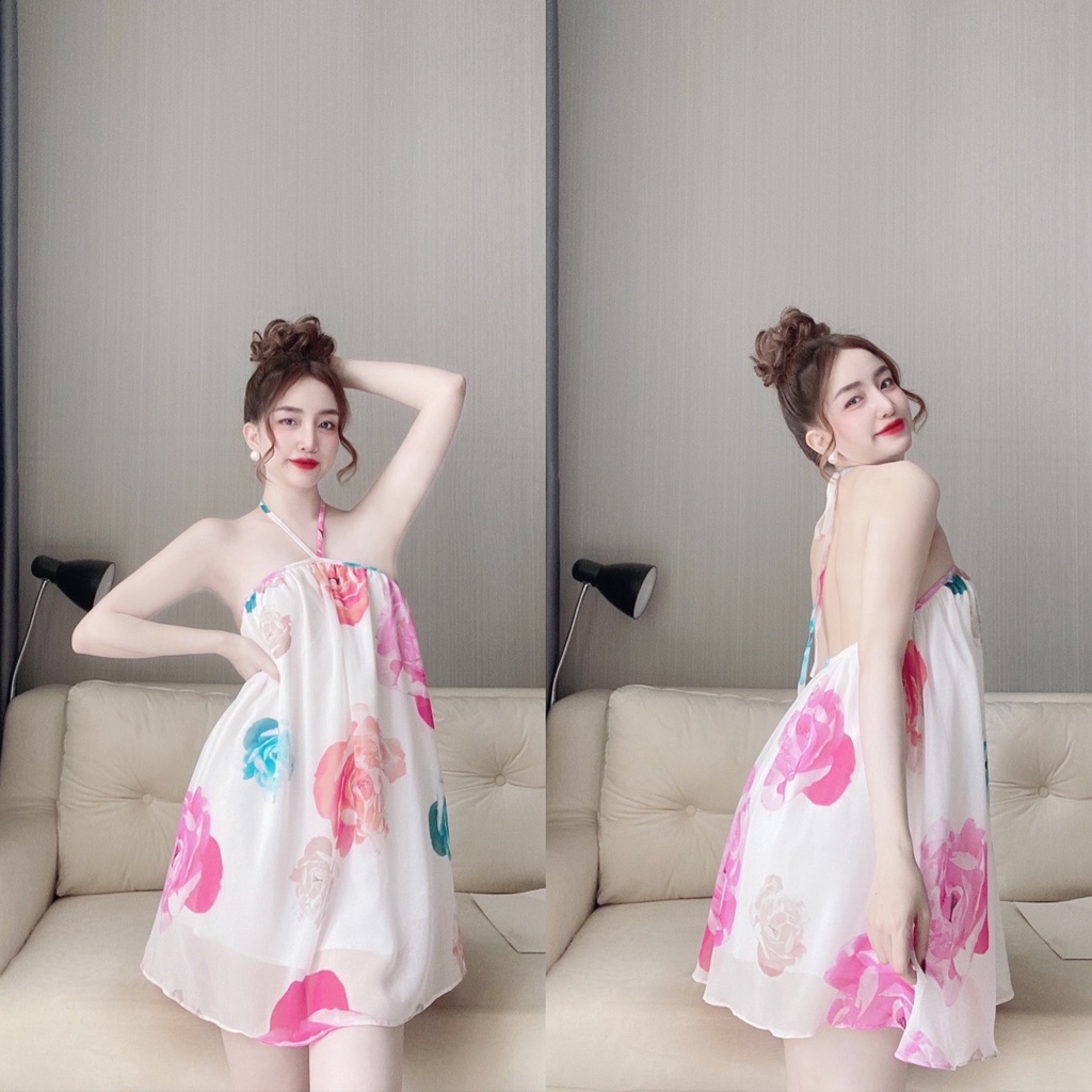 Đầm Ngủ 2 Dây Váy Ngủ Xinh Gợi Cảm Chiffon Kèm Quần FREESHIP Chất Siêu Mát Dáng Siêu Xinh Size