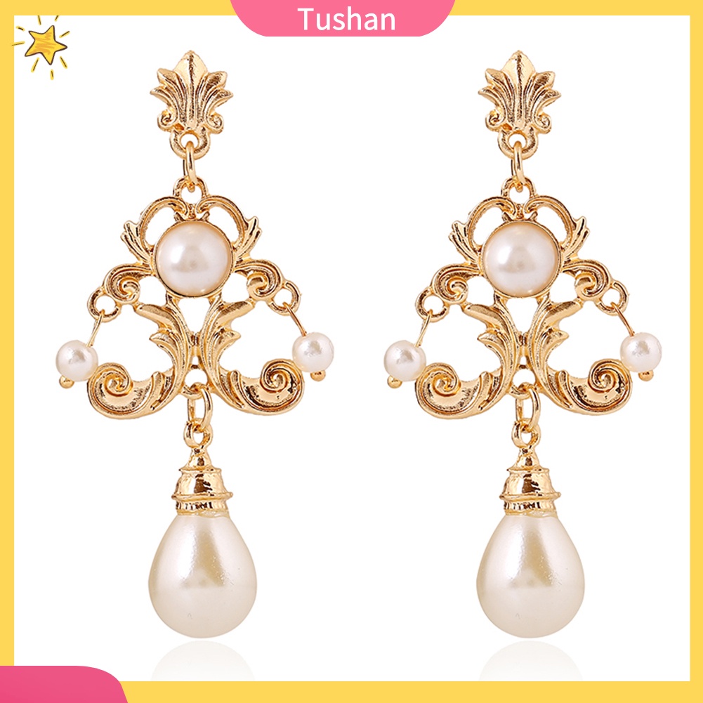 Khuyên Tai Kim Loại Hình Hoa Đính Ngọc Trai Nhân Tạo Cho Nữ