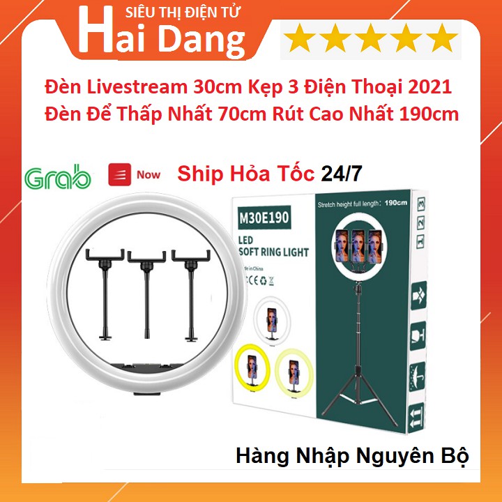 Bộ Đèn Livestream 30cm,  Kẹp 3 Điện Thoại Đèn Siêu Sáng - Chân Rút Cao 190cm - Tiện Lợi - Quay Video - Chụp Ảnh