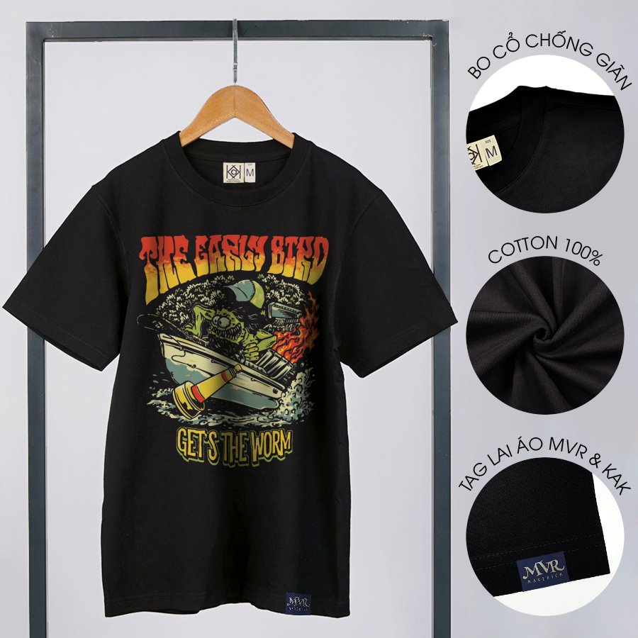 Áo form rộng tay lỡ unisex chú chim quý bắt sâu MVR size rộng tee Mỹ BB4271