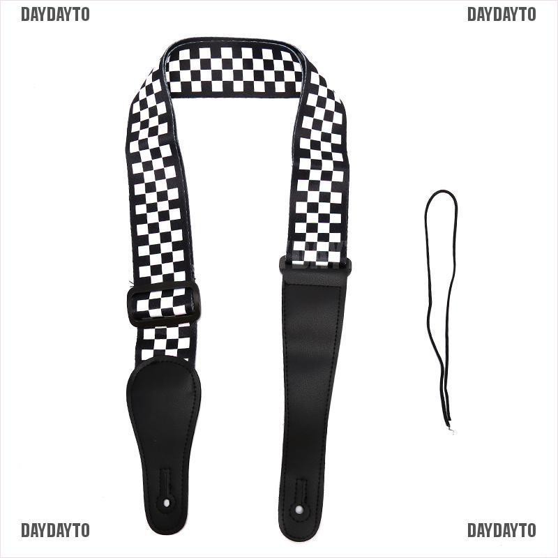 Dây Đeo Bằng Da Họa Tiết Kẻ Sọc Trắng Đen Cho Đàn Guitar Điện / Ukulele