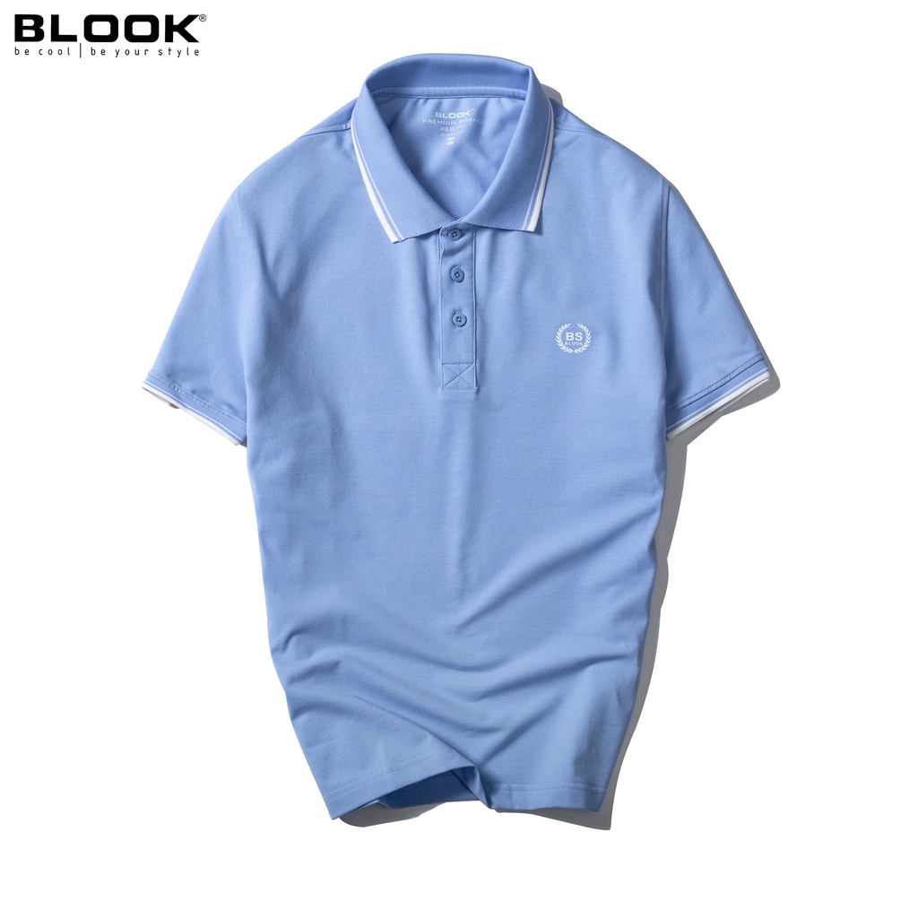 Áo Polo nam cổ bẻ vải thun cotton màu trắng phối sọc xanh, xuất xịn 33389 BLOOK