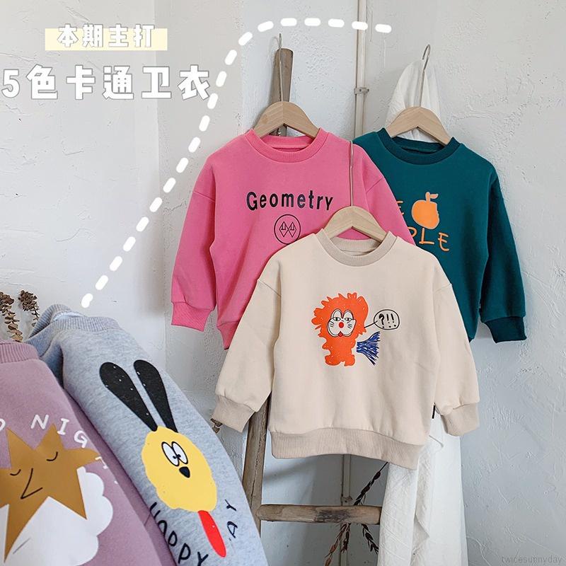 Áo nỉ dài tay cổ tròn in hình hoạt hình phong cách Hàn Quốc cho bé