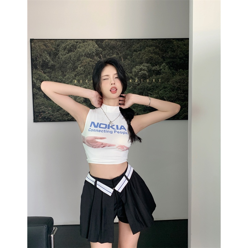 Áo Croptop Sát Nách Dáng Ôm In Họa Tiết Vui Nhộn Thời Trang Cho Nữ