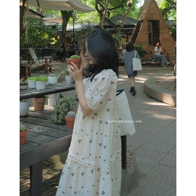 Váy babydoll hoa dáng dài, váy hoa dài qua gối basic ulzzang Bazic one | BigBuy360 - bigbuy360.vn