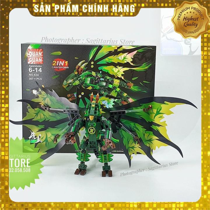 [Hot] Lego Lắp Ráp Robot Rồng Bay NinjaGo 2 in 1 - Quan Guan 634 ( Xanh Lá - 307 Mảnh ) [ Có Sẵn ]