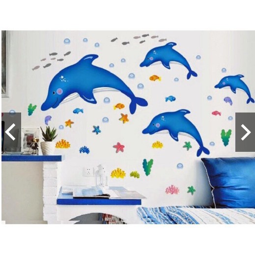 Decal Dán Tường Cá Heo Xanh