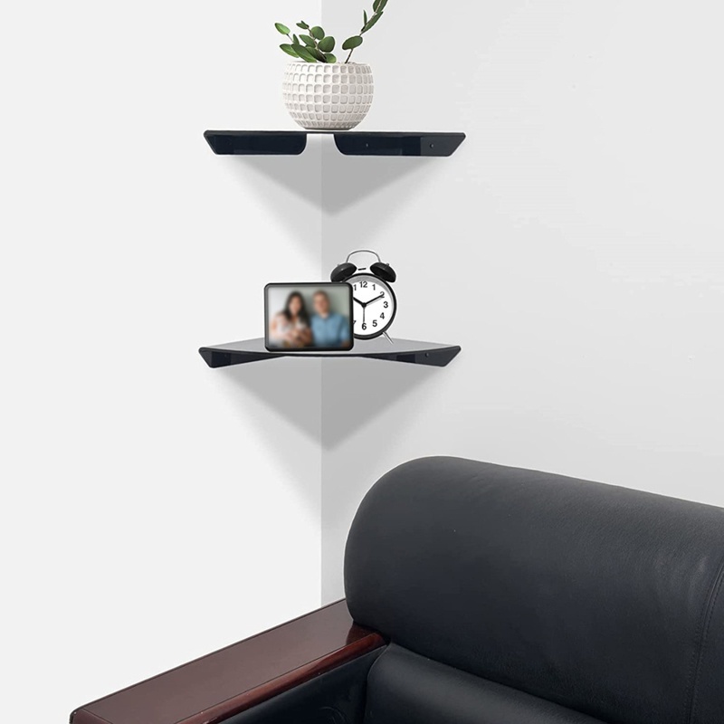 Bộ 2 Kệ Nổi Gắn Góc Tường Màu Đen / Cam 21x21x3cm / 8.27x8.27x1.18in Dễ Lắp Đặt Màu Sắc