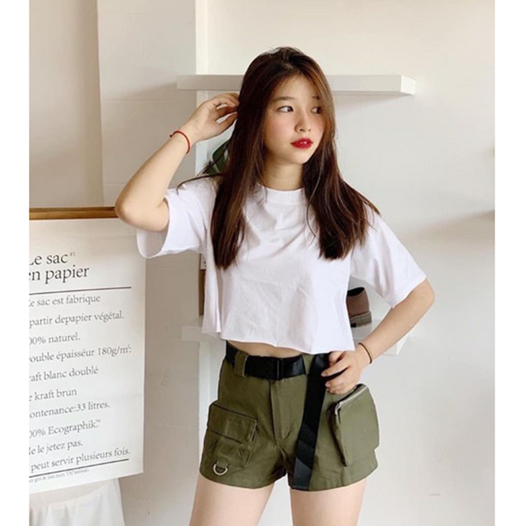 Áo Thun Cổ Tròn Croptop 2 Màu Trắng Và Đen - 711