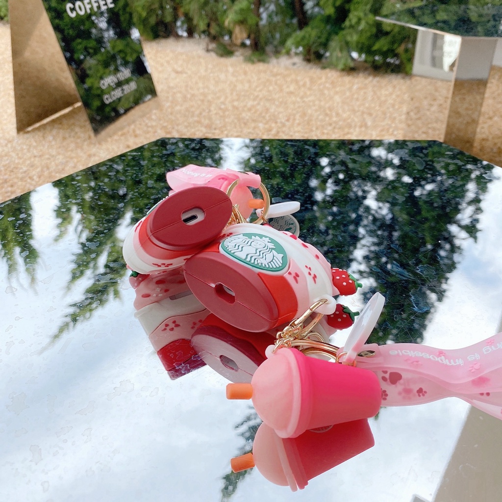 Vỏ Bảo Vệ Hộp Sạc Tai Nghe Airpods 1 2 3 Pro bluetooth Không Dây Bằng Silicon Hình Ly Kem Dâu starbucks