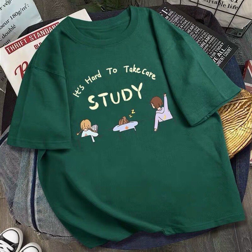 Áo phông form rộng tay lỡ unisex - Áo thun in chữ Study - Sỉ áo thun số lượng lớn