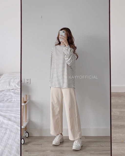 Áo kẻ rộng dài tay siêu xinh