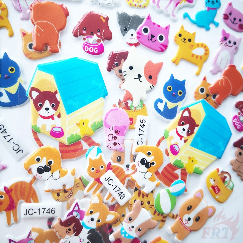 1 Sheet ▶ Cat / Dog Educational Toys Stickers ◀ Cartoon 3D DIY Reward Stickers