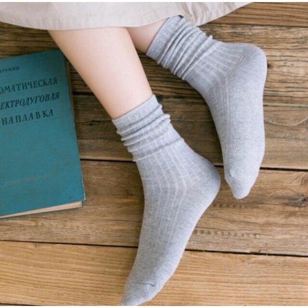 Set 5 Vớ Trơn Gân Cổ Cao (5 Đôi 5 Màu).