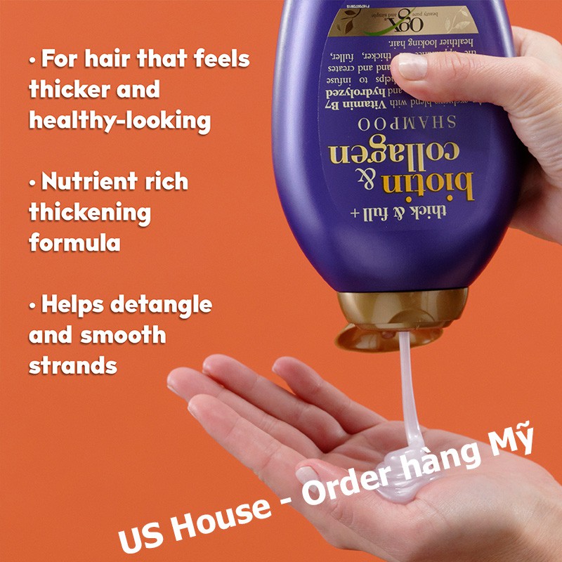 [Chuẩn USA] Combo Dầu gội, dầu xả Biotin & Collagen Shampoo chống rụng tóc 385 ml. OGX Thick & Full