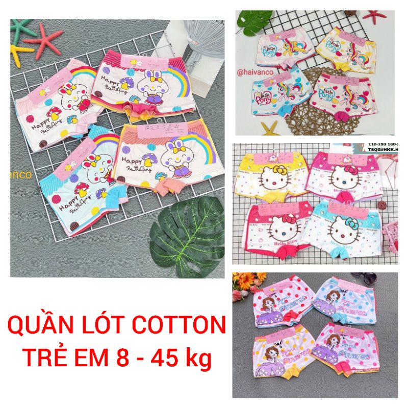 Quần lót quần chip đùi 3 CÁI bé gái thun cotton co giãn mạnh mềm mại thoáng mát haivanco 10 đến 45 kg đi học đi chơi đẹp