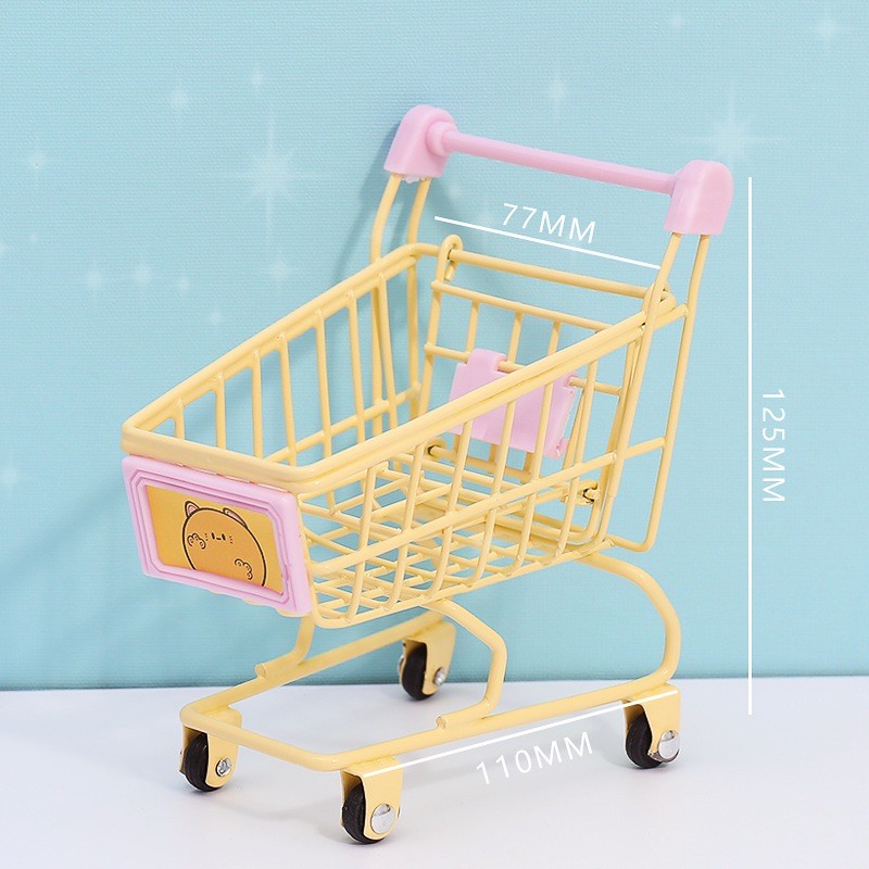 Xe Đẩy Siêu Thị ❤️ Xe Đẩy Đồ Chơi Mini Chất Liệu Thép Không Rỉ Trang Trí Bàn Học