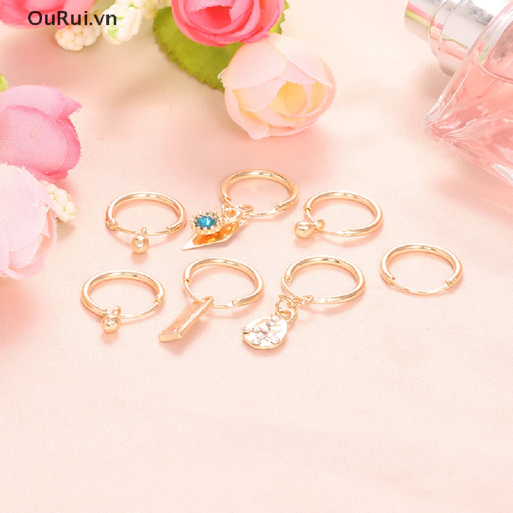 Set 7 Khuyên Tai Đính Đá Pha Lê Phong Cách punk