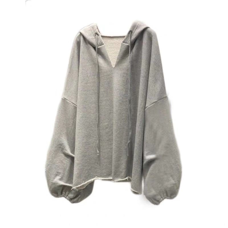 Happy-store  Áo hoodie phong cách Hàn Quốc tay dài dáng rộng màu trơn xinh xắn trẻ trung