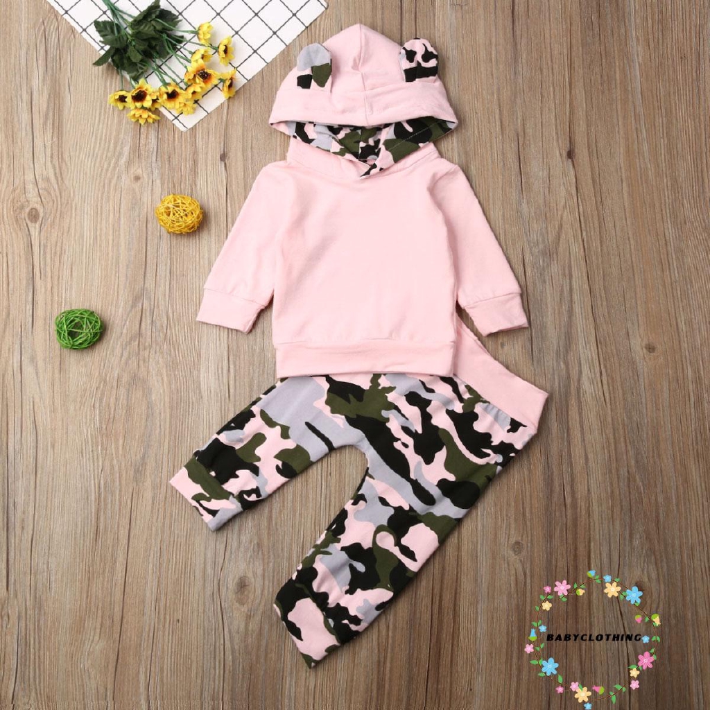 Set quần dài và áo hoodie họa tiết rằn ri dễ thương cho bé gái