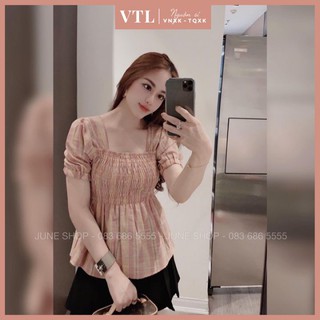 Áo Kẻ Hồng Cổ Vuông (kèm ảnh thật)