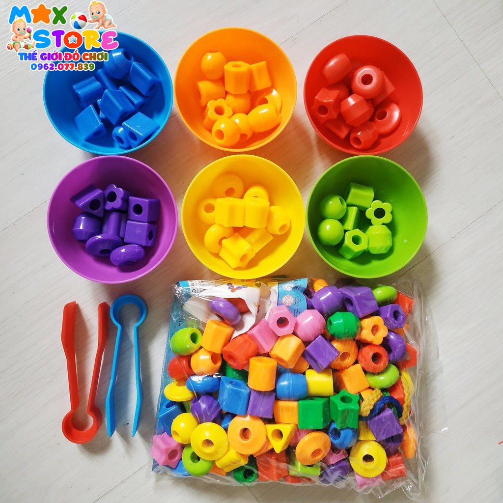 SET 6 BÁT + 2 KẸP PHÂN LOẠI MÀU SẮC TẬP GẮP HẠT POMPOM  HẠT NHỰA